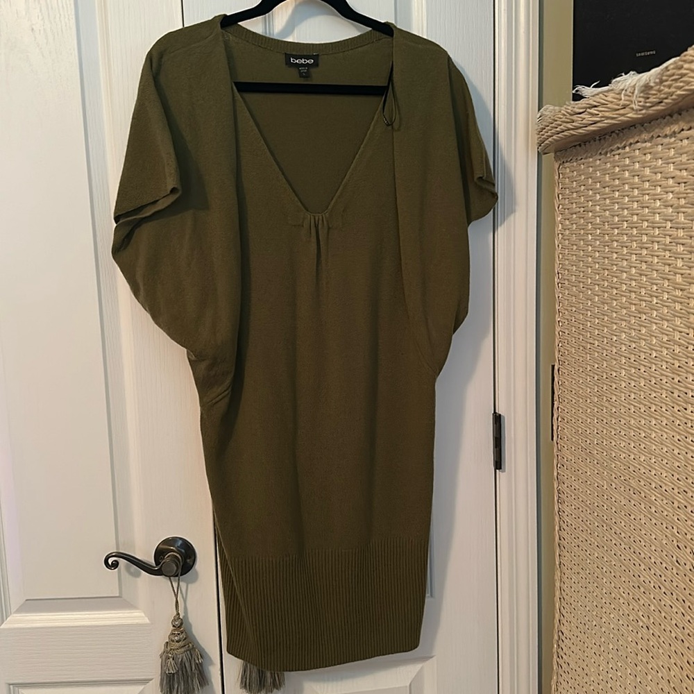 bebe Cashmere Sweater Tunic/Dress, Army Green, EUC, Size L